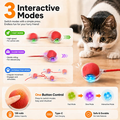 New Cat Interactive Ball Toy,Automatic Rolling Cat Ball Rechargeable,Smart Kitten Interactive Toy,Intelligent Balls Toy for Cat