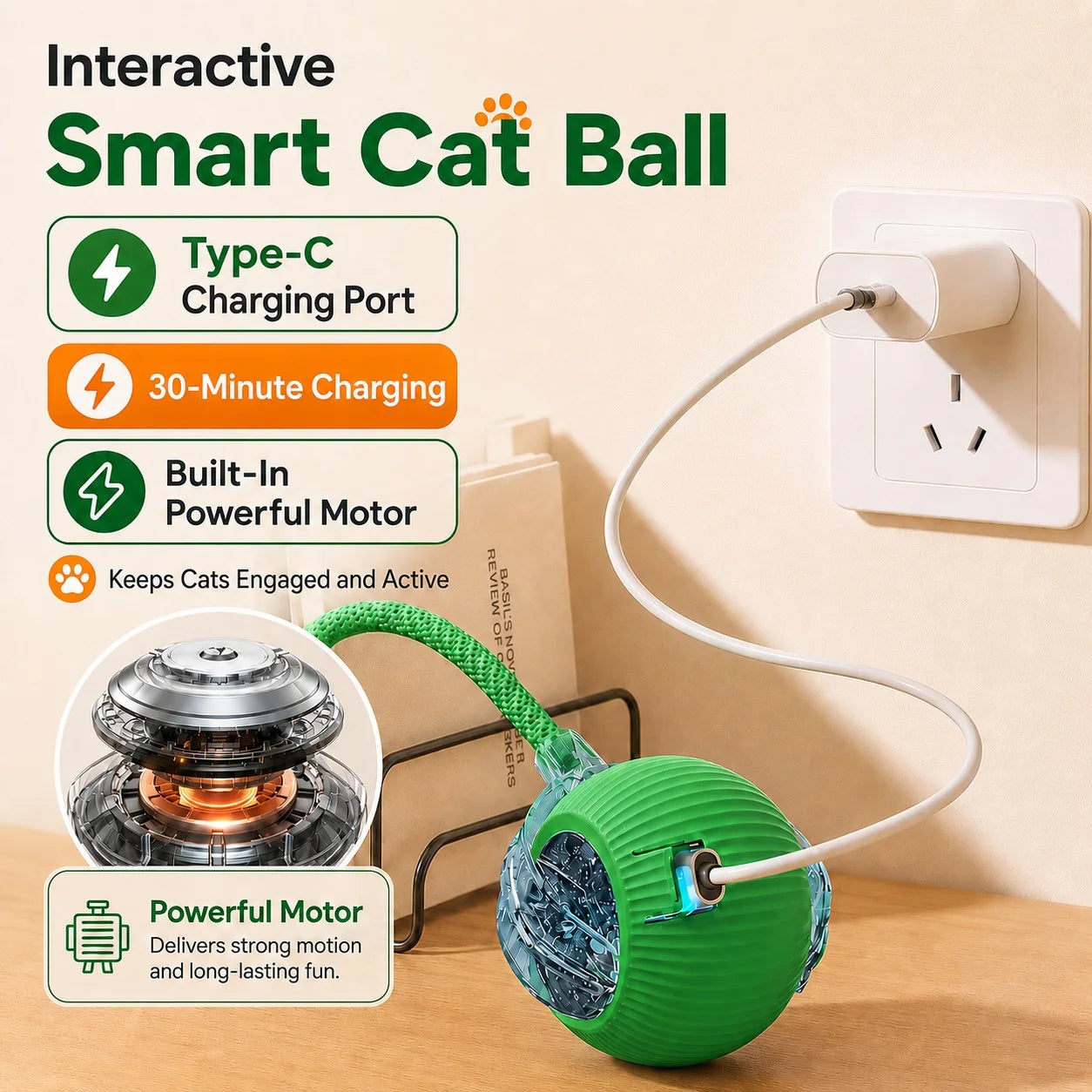 New Cat Interactive Ball Toy,Automatic Rolling Cat Ball Rechargeable,Smart Kitten Interactive Toy,Intelligent Balls Toy for Cat